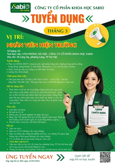 TUYỂN DỤNG THÁNG 03/2026 - VĂN PHÒNG HÀ NỘI