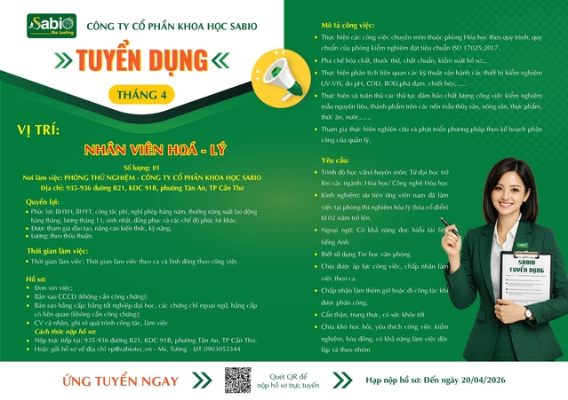 TUYỂN DỤNG THÁNG 04/2026 - CẦN THƠ